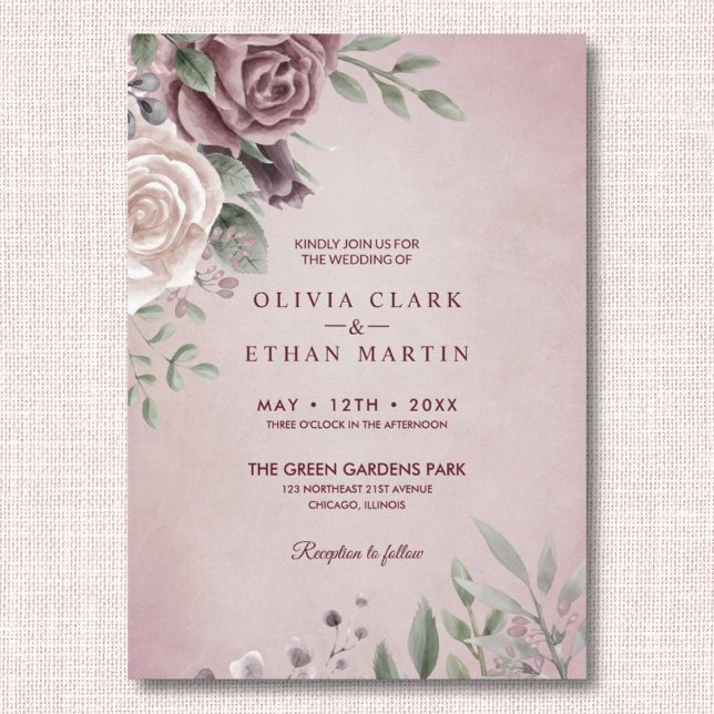 Rustique Dusty Rose Floral Bouquet rose Invitation (Créateur téléchargé)