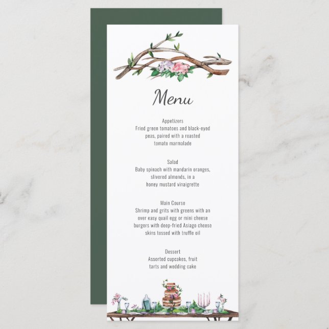 Rustique Elegance Woodland Menu Mariage (Devant / Derrière)