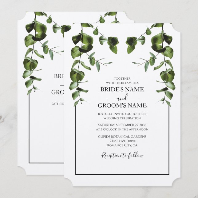 Rustique Eucalyptus Feuilles de mariage Invitation (Devant / Derrière)