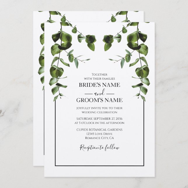 Rustique Eucalyptus Feuilles de mariage Invitation (Devant / Derrière)