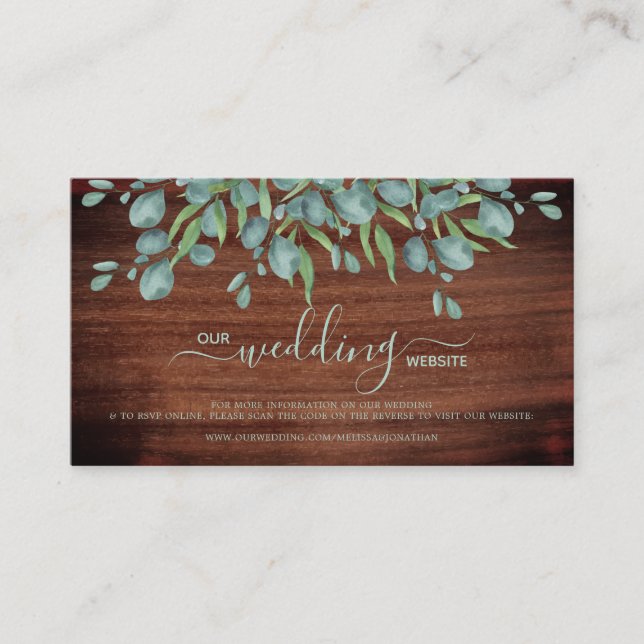 Rustique Eucalyptus QR Code Mariage en ligne carte (Devant)