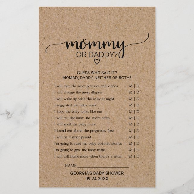 Rustique Faux Kraft Calligraphie Mommy ou Daddy Je (Devant)