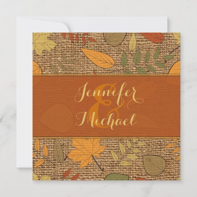 Rustique FAUX Toile de Jute, Faire-Part de Mariage (Devant)