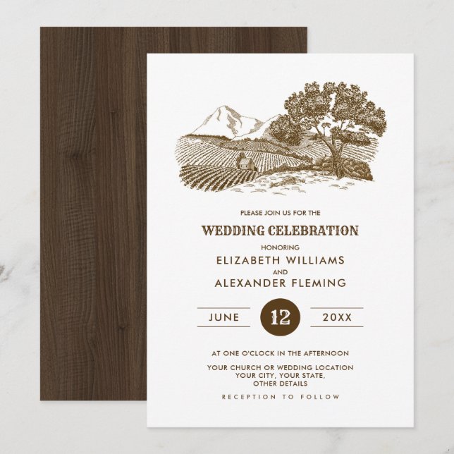rustique | Ferme | Invitations de mariage en bois  (Devant / Derrière)