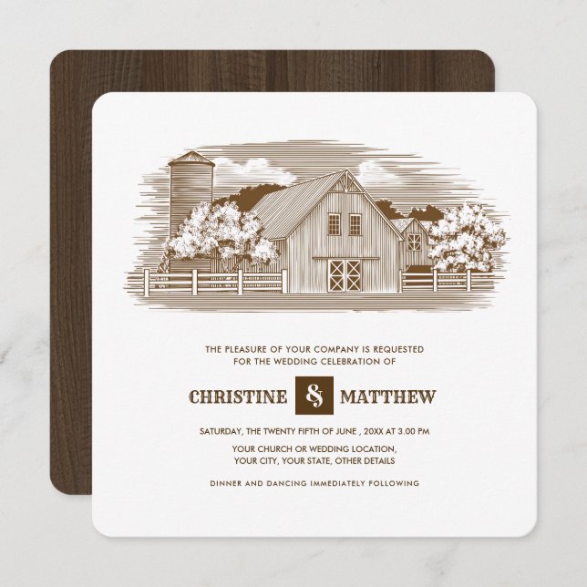 rustique | Ferme | Invitations de mariage en bois  (Devant / Derrière)
