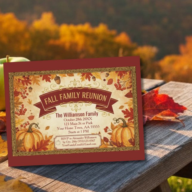 Rustique Feuilles Automne Carte de Réunion Famille (Créateur téléchargé)
