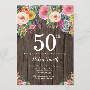 Rustique Floral 50e anniversaire Invitation