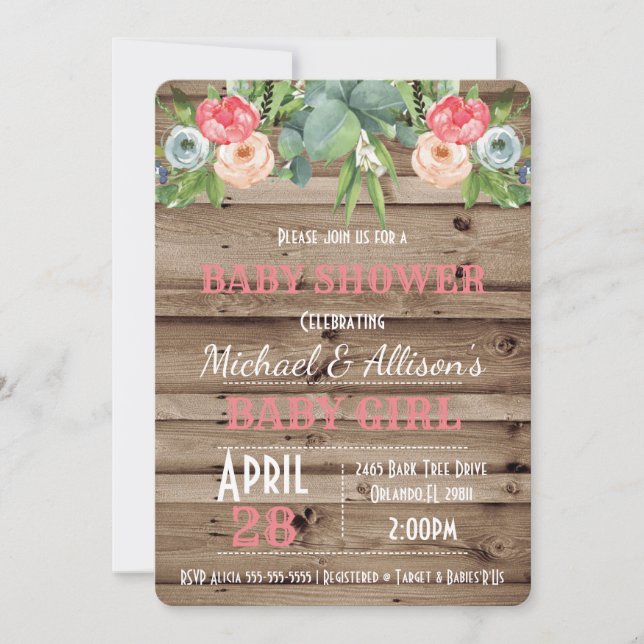 Rustique Floral Baby Girl Baby shower Invitation (Devant)
