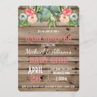 Rustique Floral Baby Girl Baby shower Invitation