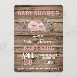 Rustique Floral Baby Girl Baby shower Invitation