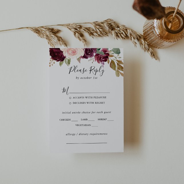 Rustique Floral Botanique Mariage Menu Choix RSVP (Créateur téléchargé)