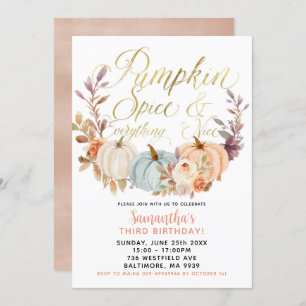 Rustique Floral Citrouille Invitation d'anniversai