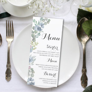 Rustique Floral Dusty Blue Watercolor Menu Mariage