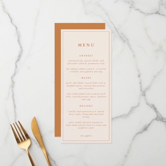 Rustique Floral Élégant minimaliste Mariage | Menu (Devant/Arrière en situation)
