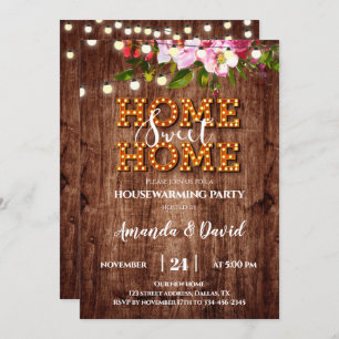 Rustique Floral Home Sweet Home Fête Invitation