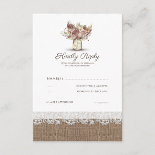Rustique Floral Mason Jar   Burlap Wedding RSVP