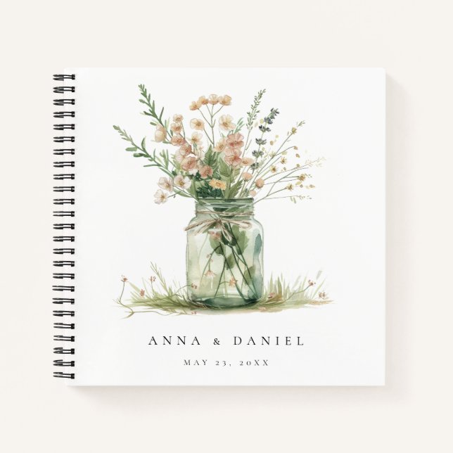 Rustique Floral Mason Jar Mariage livre d'hôtes (Devant)