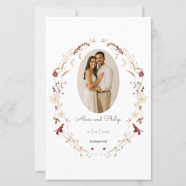 Rustique Floral Oval Photo Botanique Menu de la co (Devant)