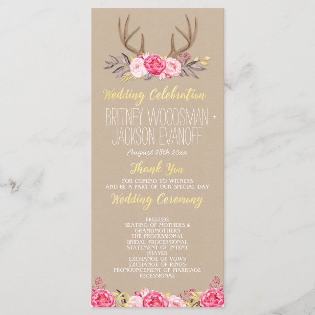 Rustique Floral Peony & Deer Antler Programmes de  (Devant)