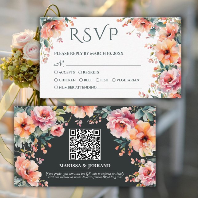 Rustique Floral Sud Mariage QR Mini carte RSVP (Rustic Floral Southern Wedding QR Mini RSVP Card)