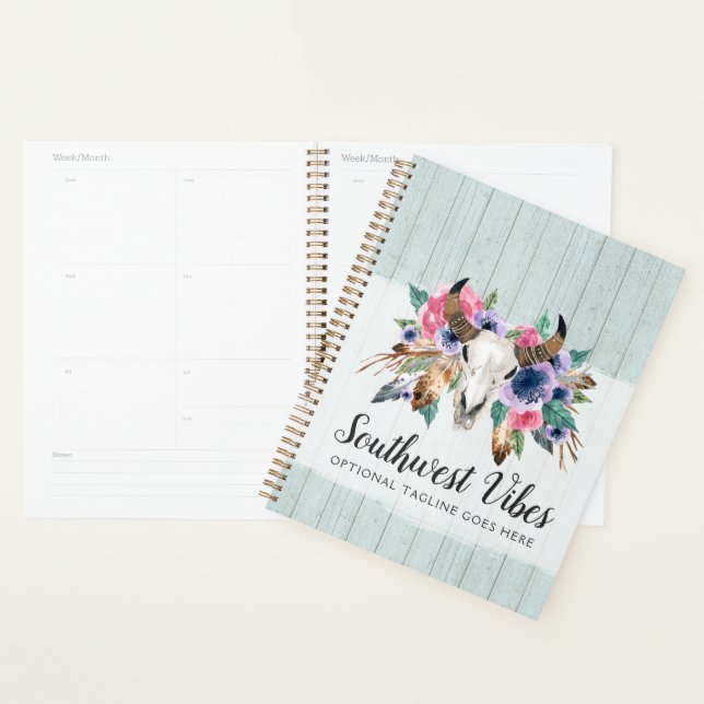 Rustique Floral Vache Crâne Aquarelle Bois Boho Ch (Devant avec enveloppe)