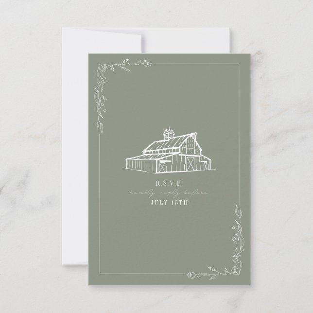 Rustique Grange Sage Green Wedding RSVP (Devant)
