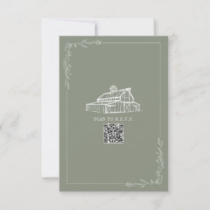 Rustique Grange Sage Vert QR Code Mariage RSVP