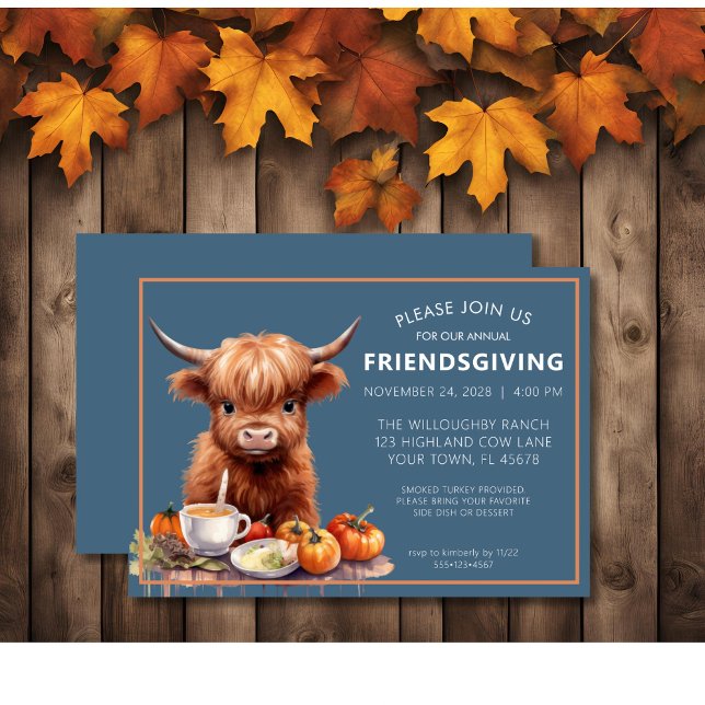 Rustique Highland Cow Friendsgiving Invitation (Créateur téléchargé)