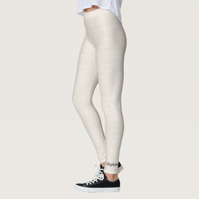 Rustique Hiver Blanc Faux Burlap Leggings avec nom (Gauche)