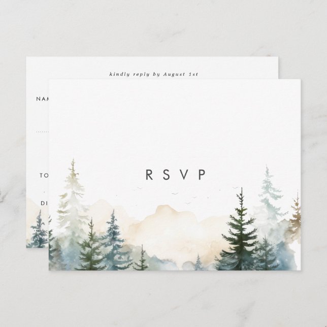 rustique hiver forêt mariage rsvp carte postale (Devant / Derrière)