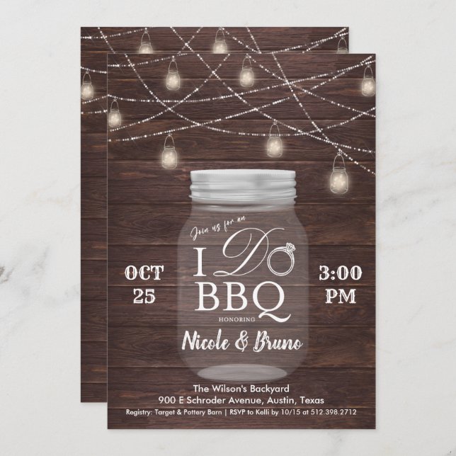 Rustique I DO BBQ Mason Jar Invitation (Devant / Derrière)