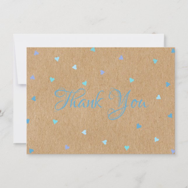 Rustique Kraft Blue Hearts Script Merci (Devant)