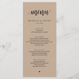 Rustique Kraft Mariage Elopement Menu Dîner