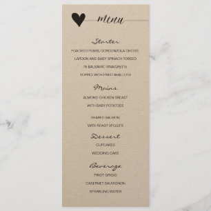 Rustique kraft Mariage Menu calligraphie cardiaque