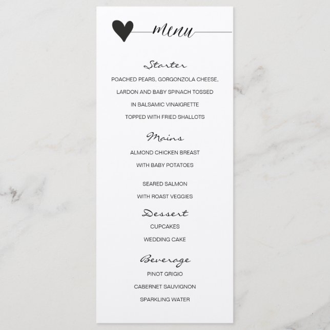 Rustique kraft Mariage Menu calligraphie cardiaque (Devant)