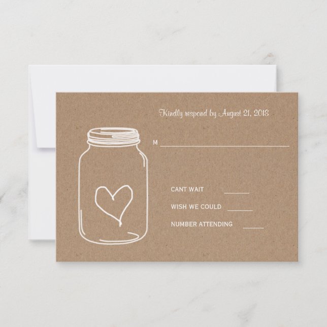 Rustique Kraft Papier Masonjar Mariage coeur RSVP (Devant)