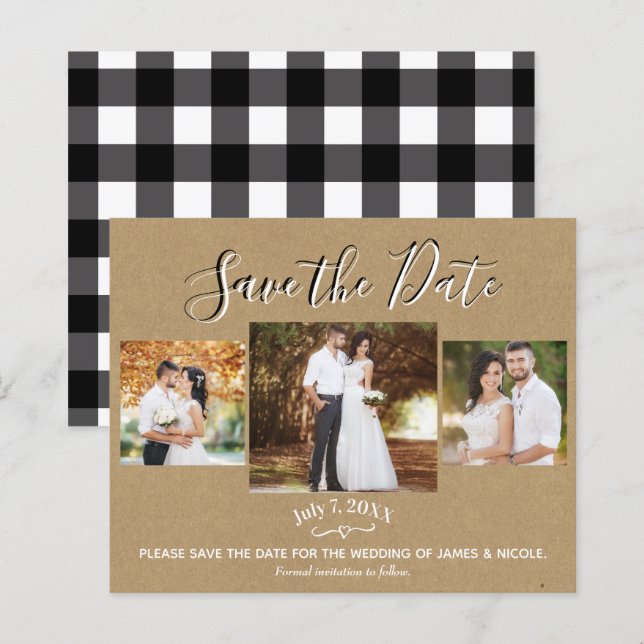 Rustique Kraft Papier Plaid de Buffalo Photo Carte (Devant / Derrière)