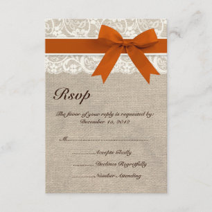 Rustique Lace Burlap Look RSVP carte Burange Orang