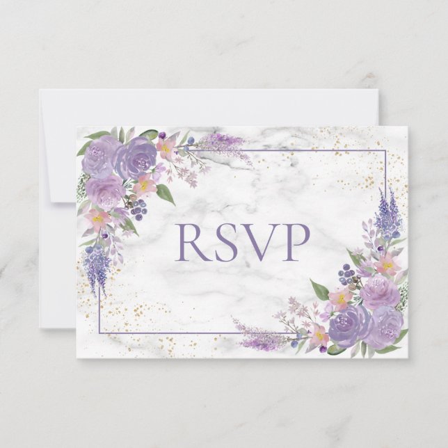 Rustique Lavender Lilac Gold Floral Wedding RSVP (Devant)