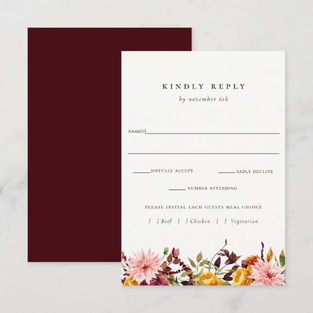 Rustique Mariage Automne RSVP Avec Carte Choix De  (Devant / Derrière)