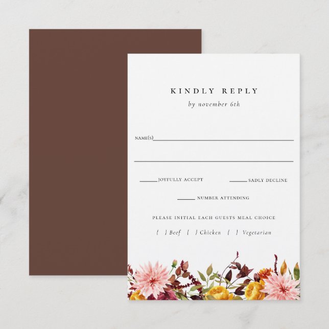 Rustique Mariage Automne RSVP Avec Carte Choix De  (Devant / Derrière)
