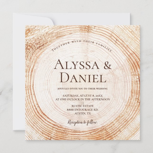 Rustique Mariage Bois Coupe Grain Invitation perso (Devant)