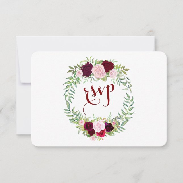 Rustique Marsala Floral Bourgogne Mariage RSVP (Devant)
