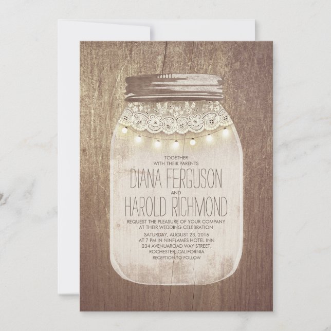 Rustique Mason Jar Invitations de mariage (Devant)