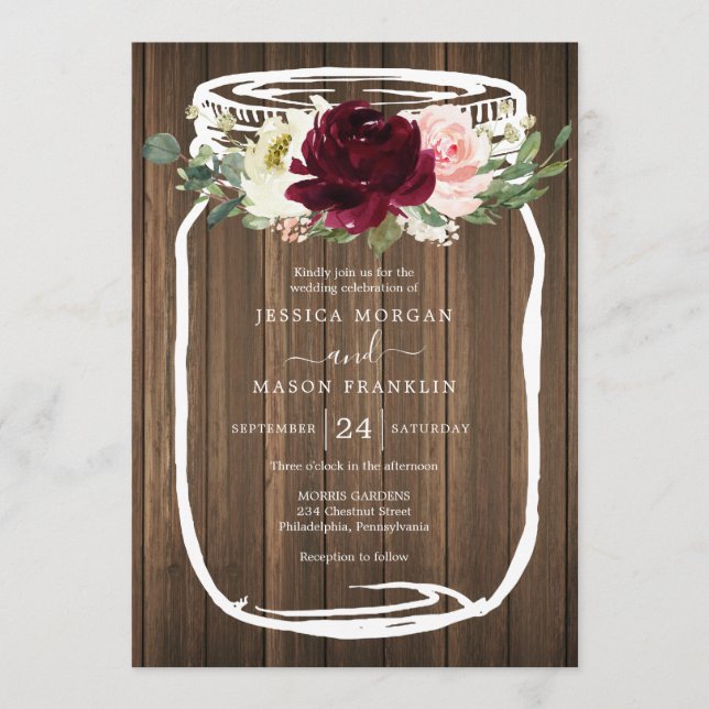 Rustique Mason Jar Invitations de mariage (Devant)