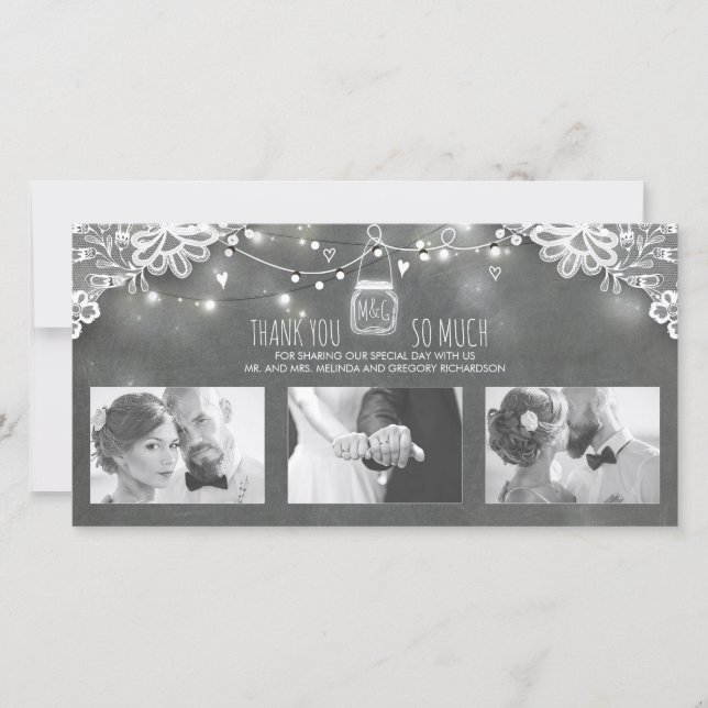 Rustique Mason Jar Lights Lace Mariage Merci (Devant)