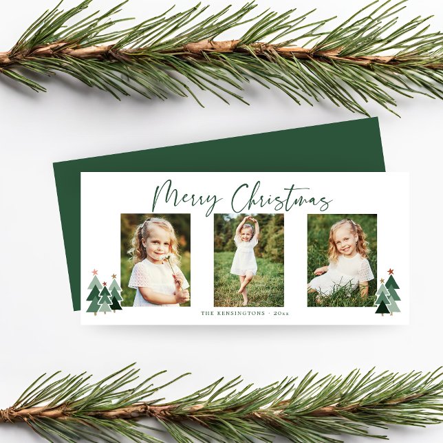 Rustique moderne Arbres de Noël Holiday 3 Photo (Rustic Modern Christmas Trees Holiday 3 Photo Card)