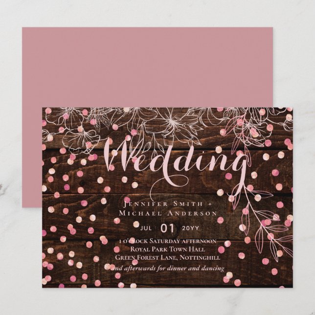Rustique moderne Dusty Rose rose Confetti Mariage (Devant / Derrière)