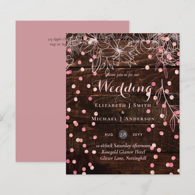 Rustique moderne Dusty Rose rose Confetti Mariage (Devant / Derrière)
