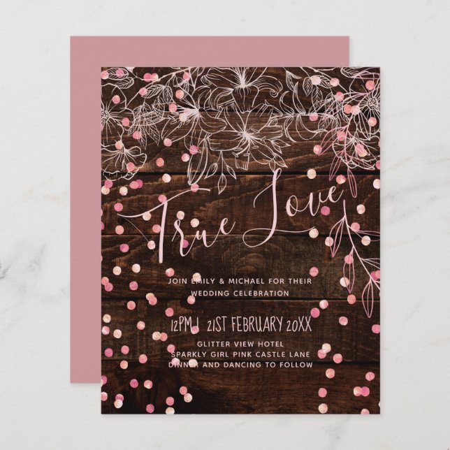 Rustique moderne Dusty Rose rose Confetti Mariage (Devant / Derrière)